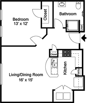 Arabian - One Bedroom / One Bath - 694 Sq. Ft.*