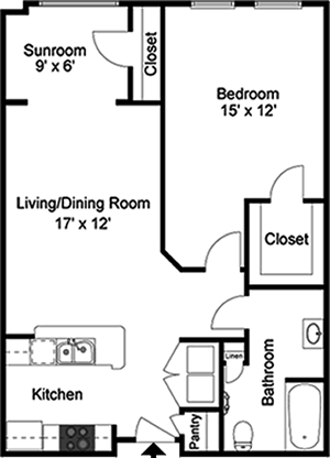 Belgian - One Bedroom / One Bath / Sunroom - 829 Sq. Ft.*