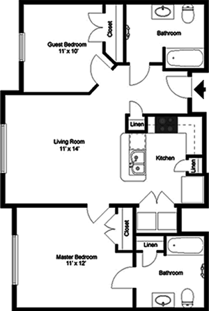 Palomino - Two Bedroom / Two Bath - 932 Sq. Ft.*